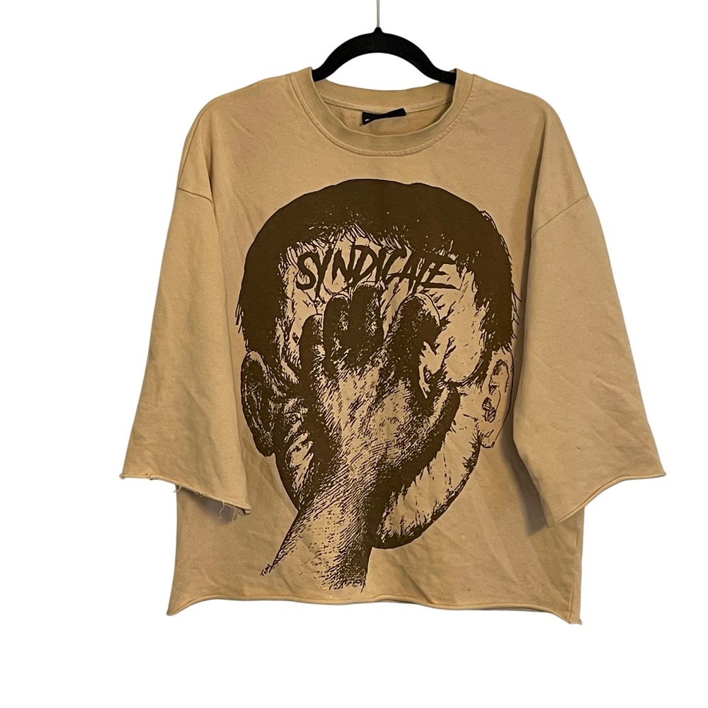 Syndicate Punch and Grab Graphic Crop T-Shirt Boxy‎ Raw Hem Streetwear Mens L